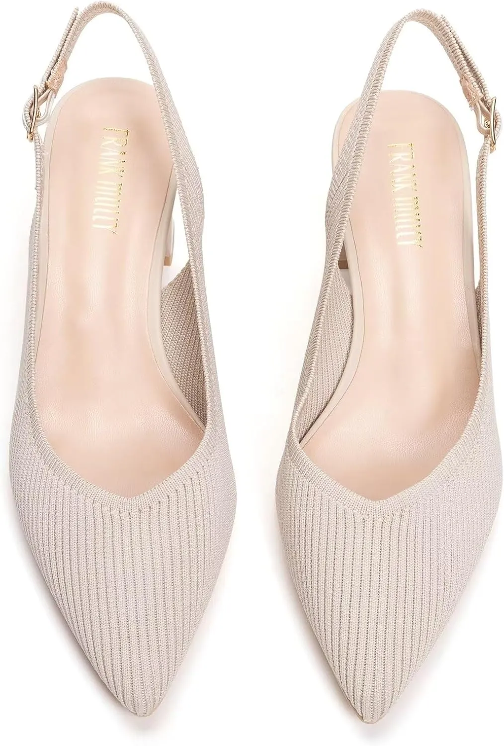 Frank Mully Women's Slingback Heels Pointed Toe Work Pumps Comfortable Chunky Pumps Knitted Closed Toe Stylish Dressy Shoes
