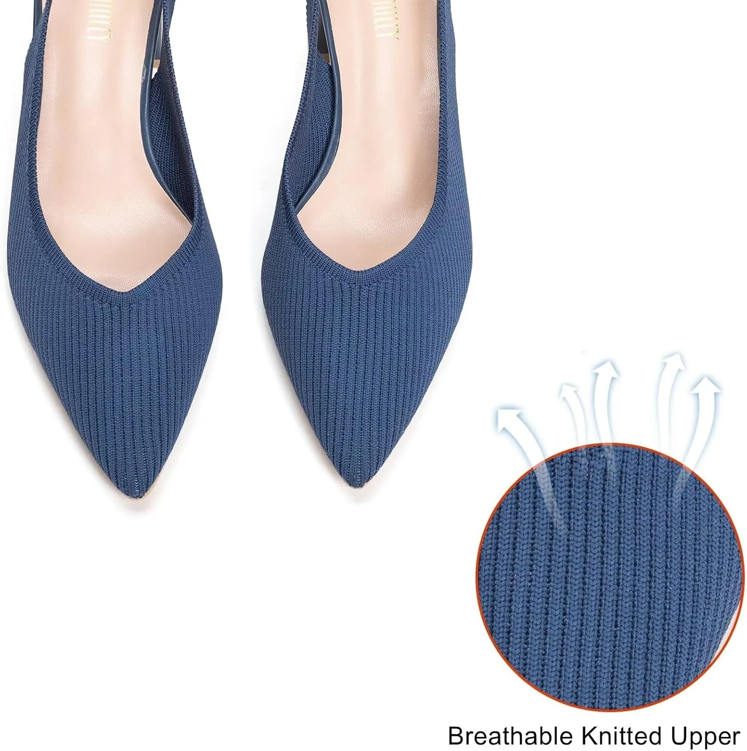 Frank Mully Women's Slingback Heels Pointed Toe Work Pumps Comfortable Chunky Pumps Knitted Closed Toe Stylish Dressy Shoes