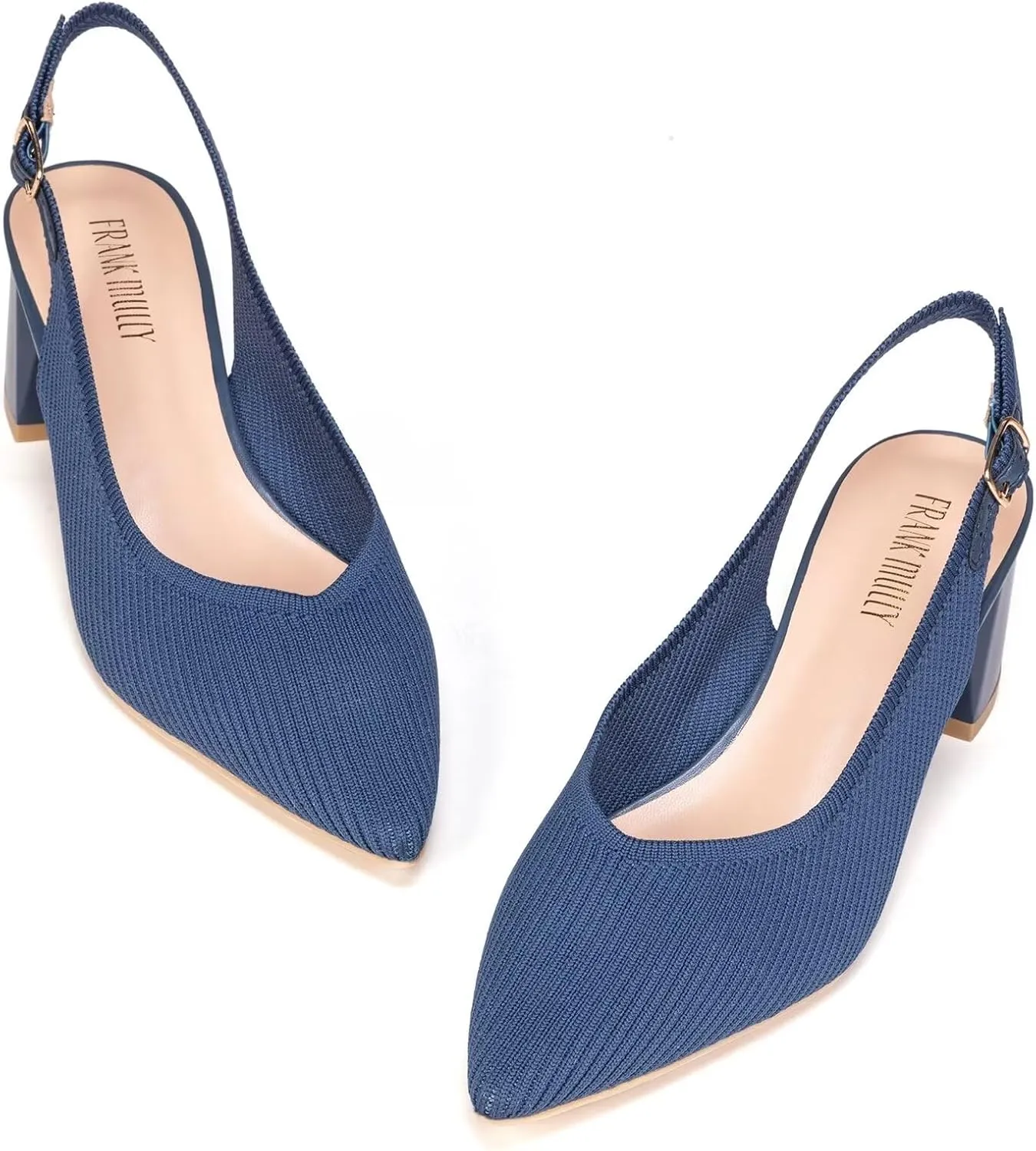 Frank Mully Women's Slingback Heels Pointed Toe Work Pumps Comfortable Chunky Pumps Knitted Closed Toe Stylish Dressy Shoes