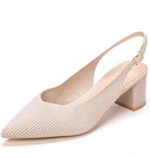 Frank Mully Women's Slingback Heels Pointed Toe Work Pumps Comfortable Chunky Pumps Knitted Closed Toe Stylish Dressy Shoes