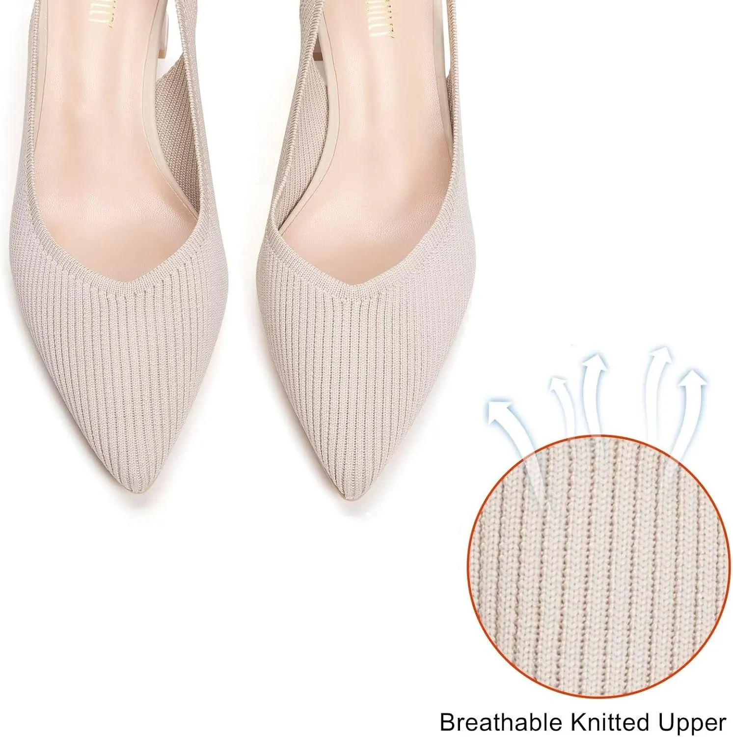 Frank Mully Women's Slingback Heels Pointed Toe Work Pumps Comfortable Chunky Pumps Knitted Closed Toe Stylish Dressy Shoes