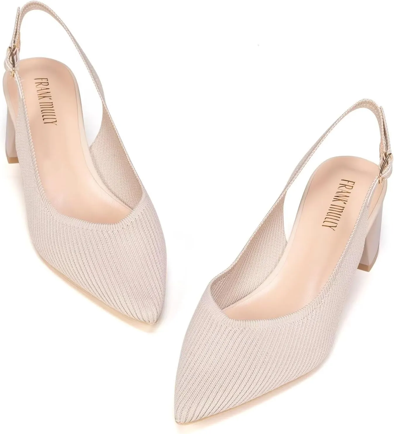 Frank Mully Women's Slingback Heels Pointed Toe Work Pumps Comfortable Chunky Pumps Knitted Closed Toe Stylish Dressy Shoes