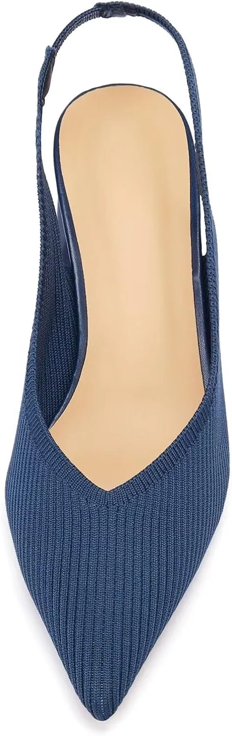 Frank Mully Women's Slingback Heels Pointed Toe Work Pumps Comfortable Chunky Pumps Knitted Closed Toe Stylish Dressy Shoes