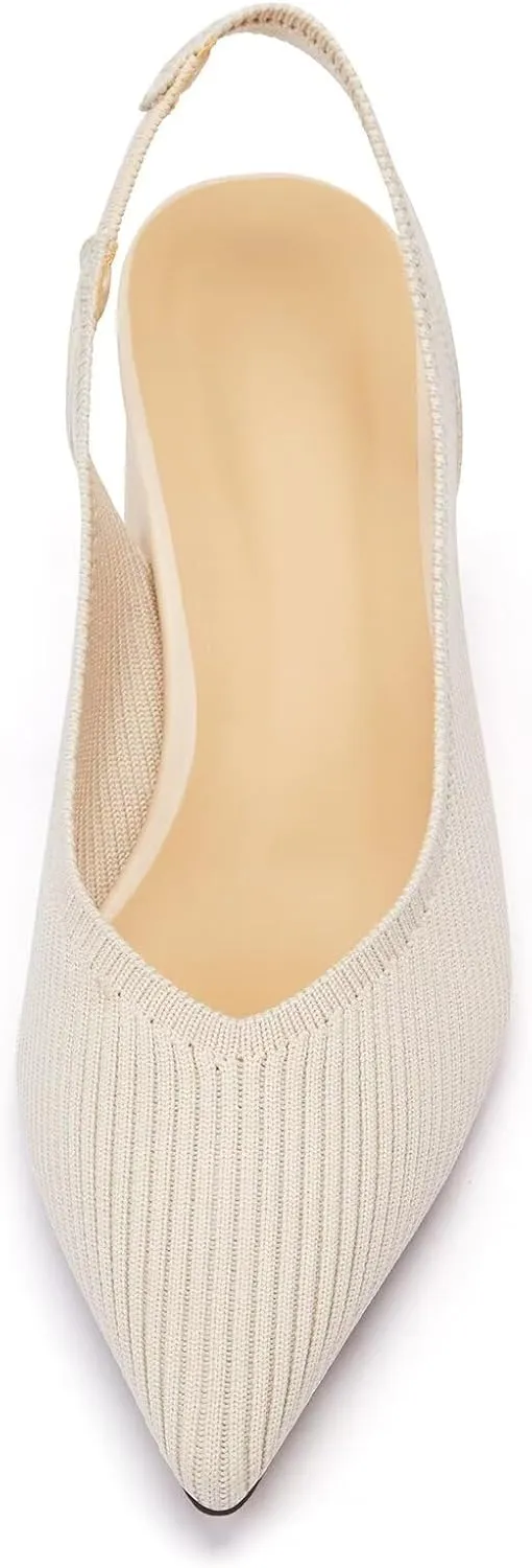 Frank Mully Women's Slingback Heels Pointed Toe Work Pumps Comfortable Chunky Pumps Knitted Closed Toe Stylish Dressy Shoes