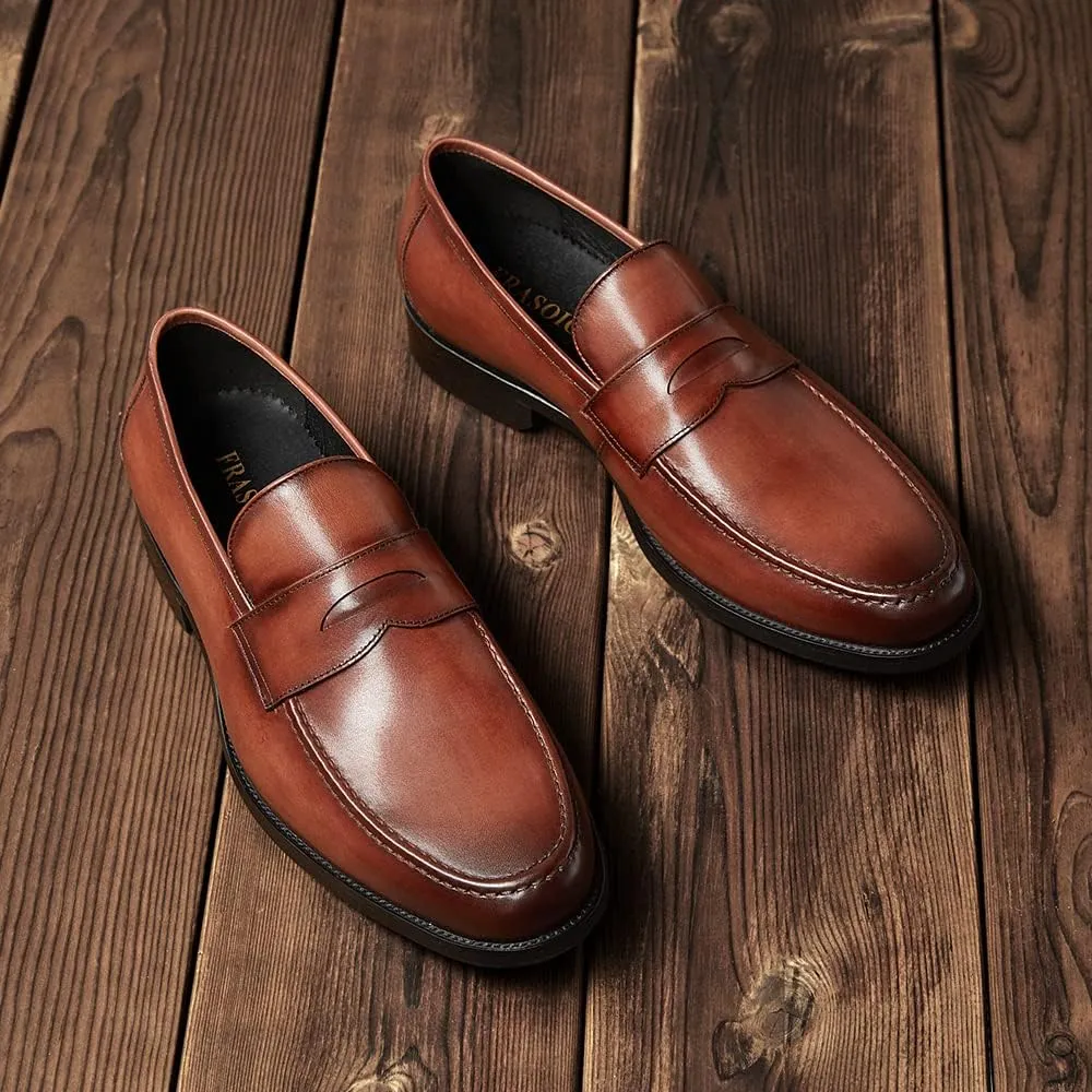 FRASOICUS Mens Dress Shoes Slip-On Shoes Genuine Leather Loafers Shoes for Men