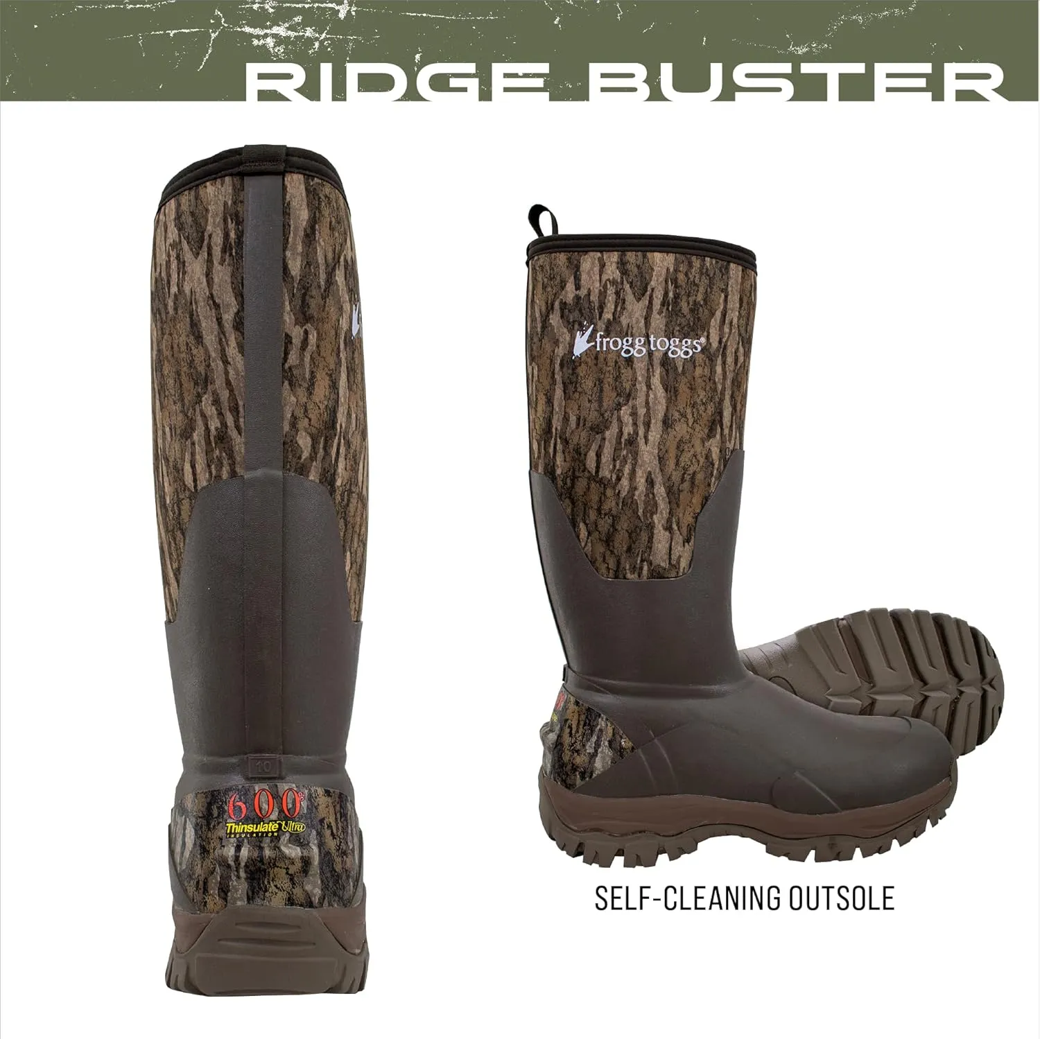 FROGG TOGGS Men's Ridge Buster Waterproof, Insulated Rubber Hunting Boot Neoprene and Thinsulate