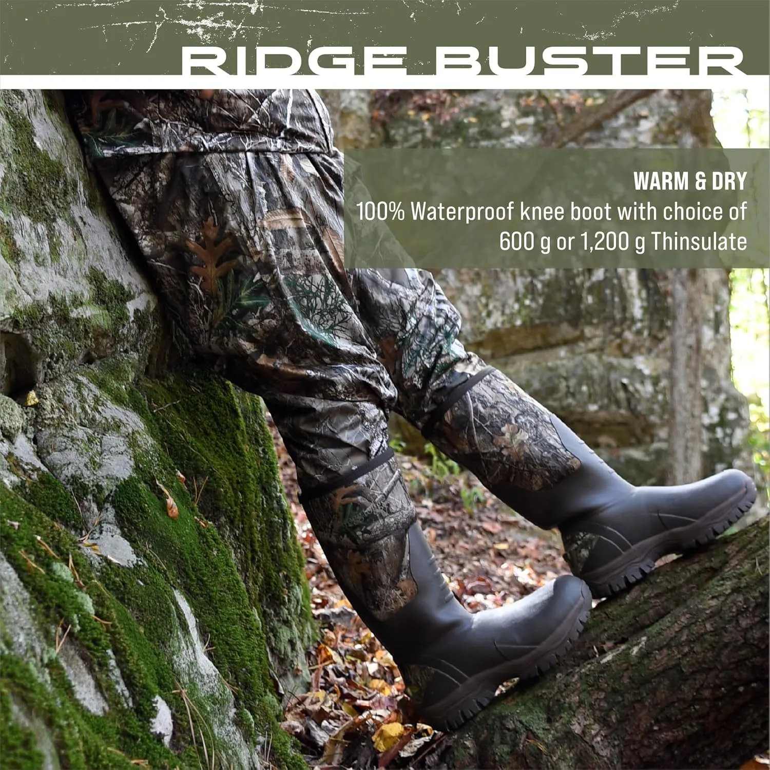 FROGG TOGGS Men's Ridge Buster Waterproof, Insulated Rubber Hunting Boot Neoprene and Thinsulate