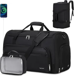 Garment Duffle Bags for Travel, Convertible Garment Bag for Men Women, Carry On Duffle Bag Backpack with Shoe Compartment & Toiletry Bag, 4 in 1 Hanging Suitcase Suit Travel Bags (Black)