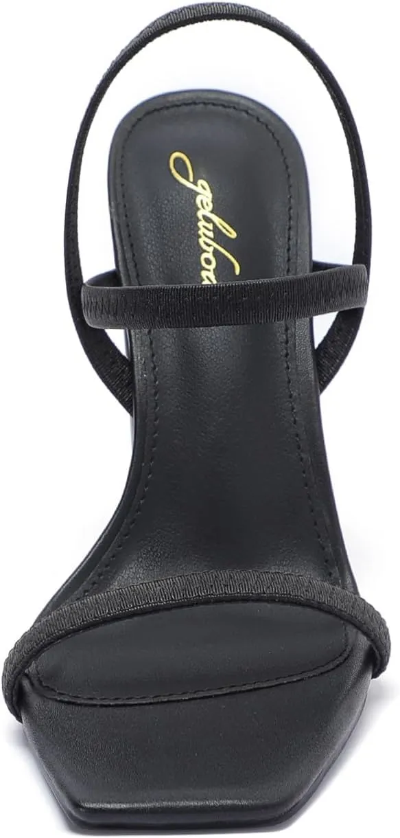 geluboao Heels Sandals for Women Open Square Toe Strappy Lace Up Heels Ankle Strap High Chunky Block Heeled Sandals