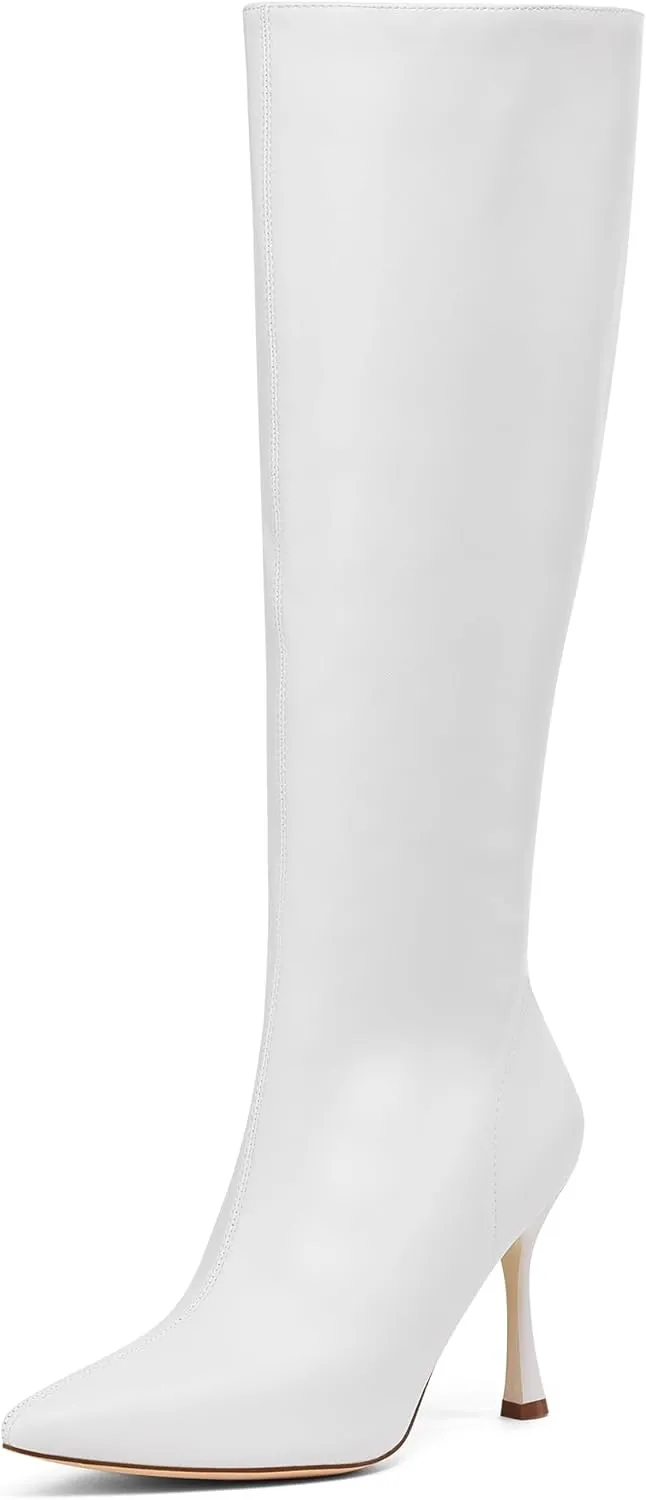 GENSHUO Knee High Heel Boots for Women Elegant Pointed Toe Stiletto Boots Trendy Side Zipper Women’s Heel Stylish and Sexy Design