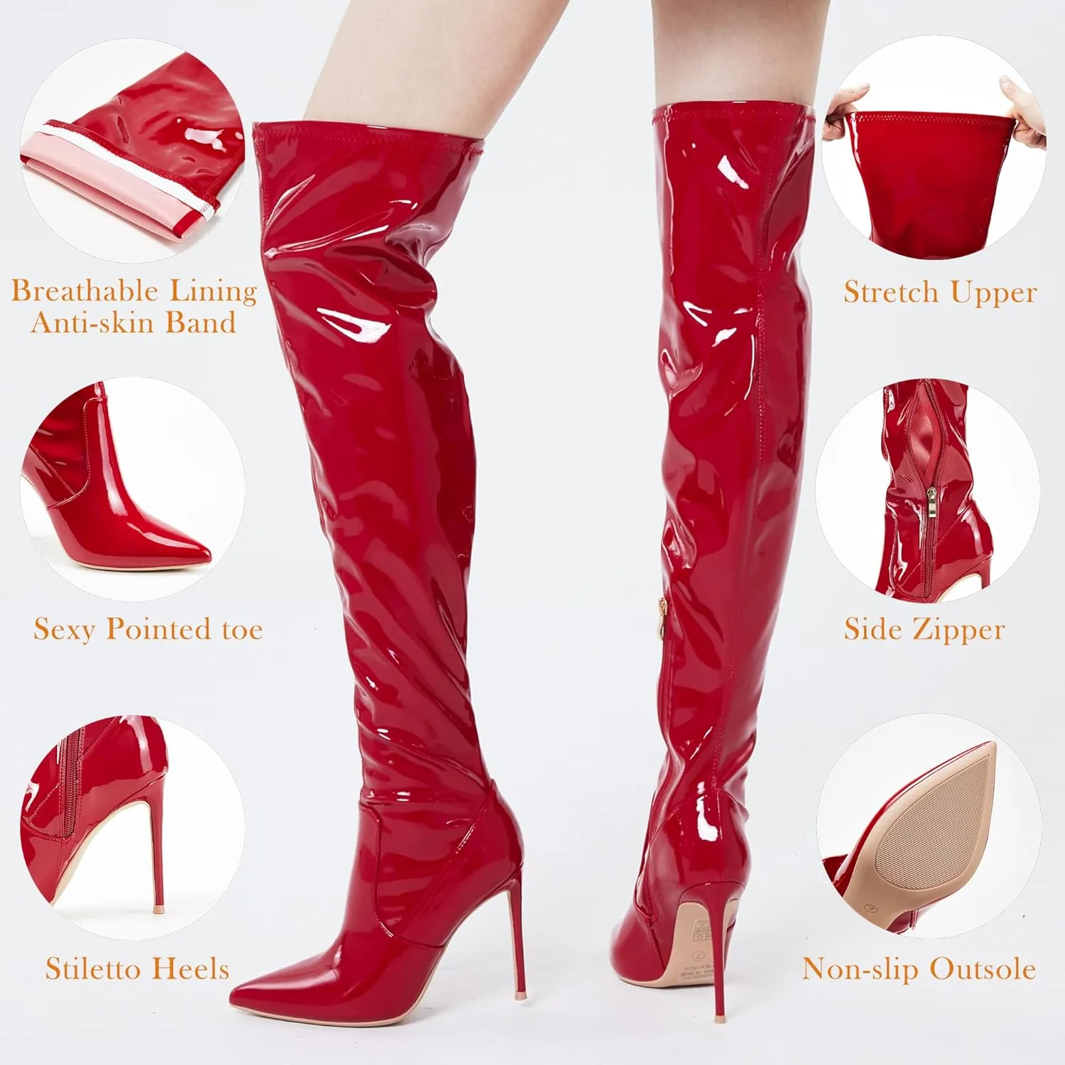 GENSHUO Over the Knee Boots for Women with Heel Suede Thigh High Boots Stretch Sexy Pointed Toe Stiletto Long Boot Shoes