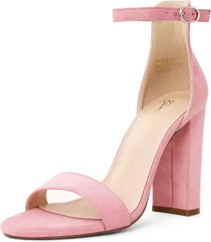 GENSHUO Women's 4-inch Chunky High Heel Sandals with Ankle Strap,Party Wedding Bridal Shoes
