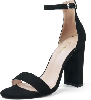 GENSHUO Women's 4-inch Chunky High Heel Sandals with Ankle Strap,Party Wedding Bridal Shoes