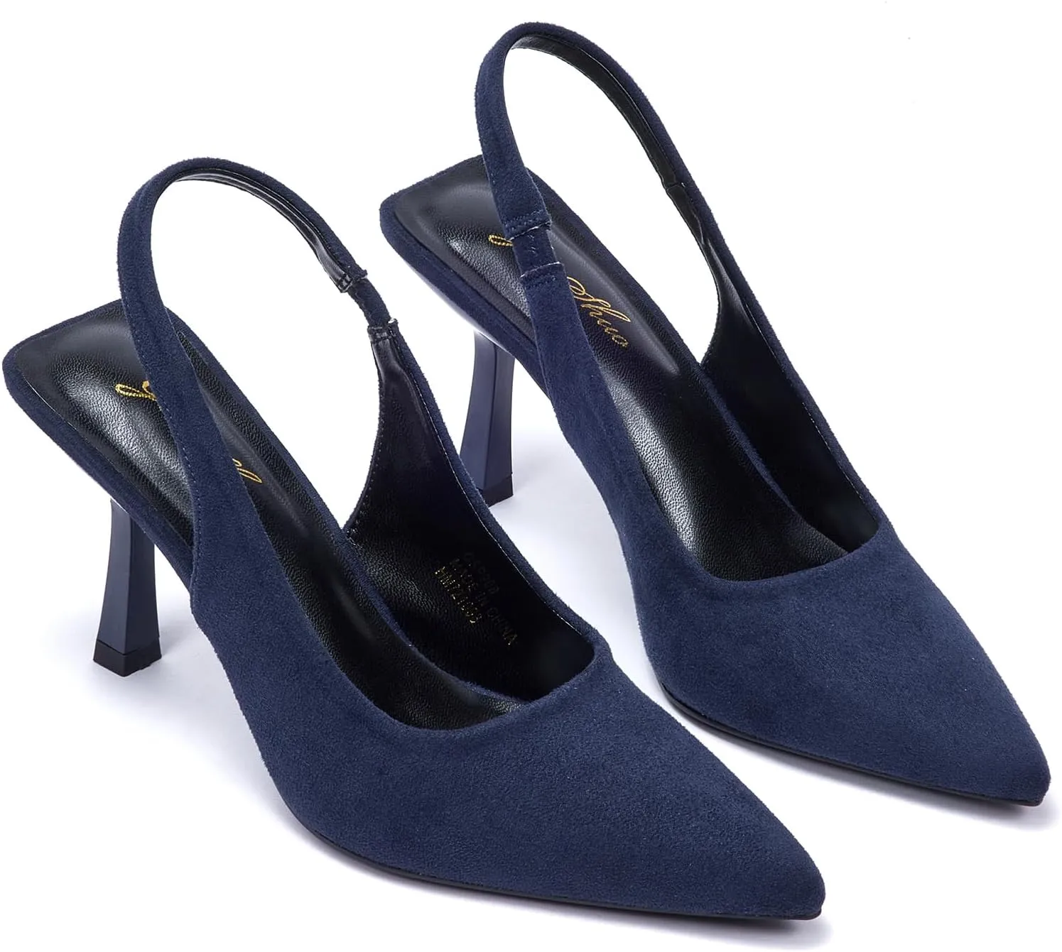 GENSHUO Women's Slingback Kitten Heel Pointed Closed Toe Stiletto Pumps Slip on Elastic Strap Wedding Party Dress Sandals Shoes