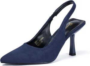 GENSHUO Women's Slingback Kitten Heel Pointed Closed Toe Stiletto Pumps Slip on Elastic Strap Wedding Party Dress Sandals Shoes