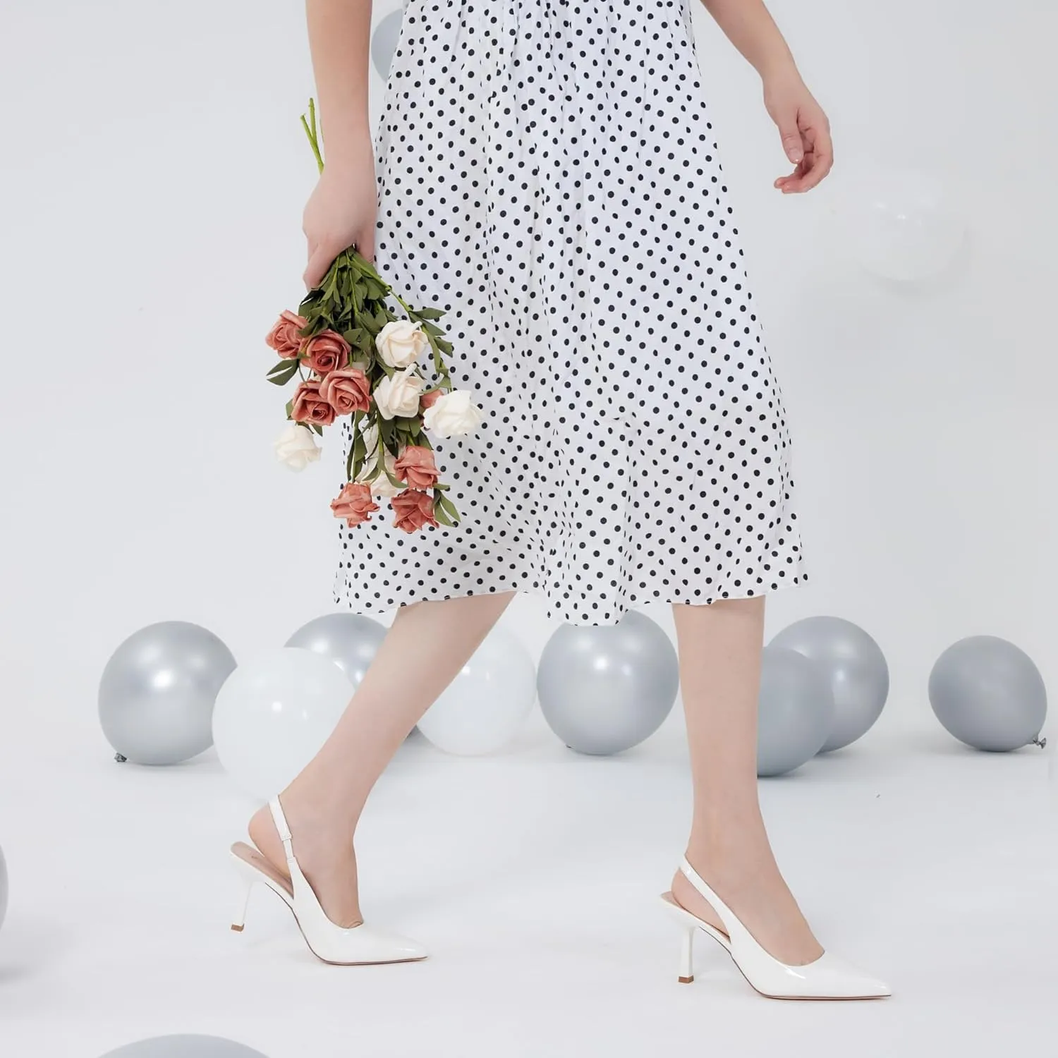 GENSHUO Women's Slingback Kitten Heel Pointed Closed Toe Stiletto Pumps Slip on Elastic Strap Wedding Party Dress Sandals Shoes
