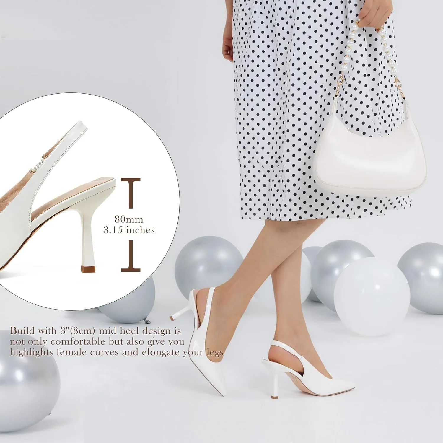 GENSHUO Women's Slingback Kitten Heel Pointed Closed Toe Stiletto Pumps Slip on Elastic Strap Wedding Party Dress Sandals Shoes