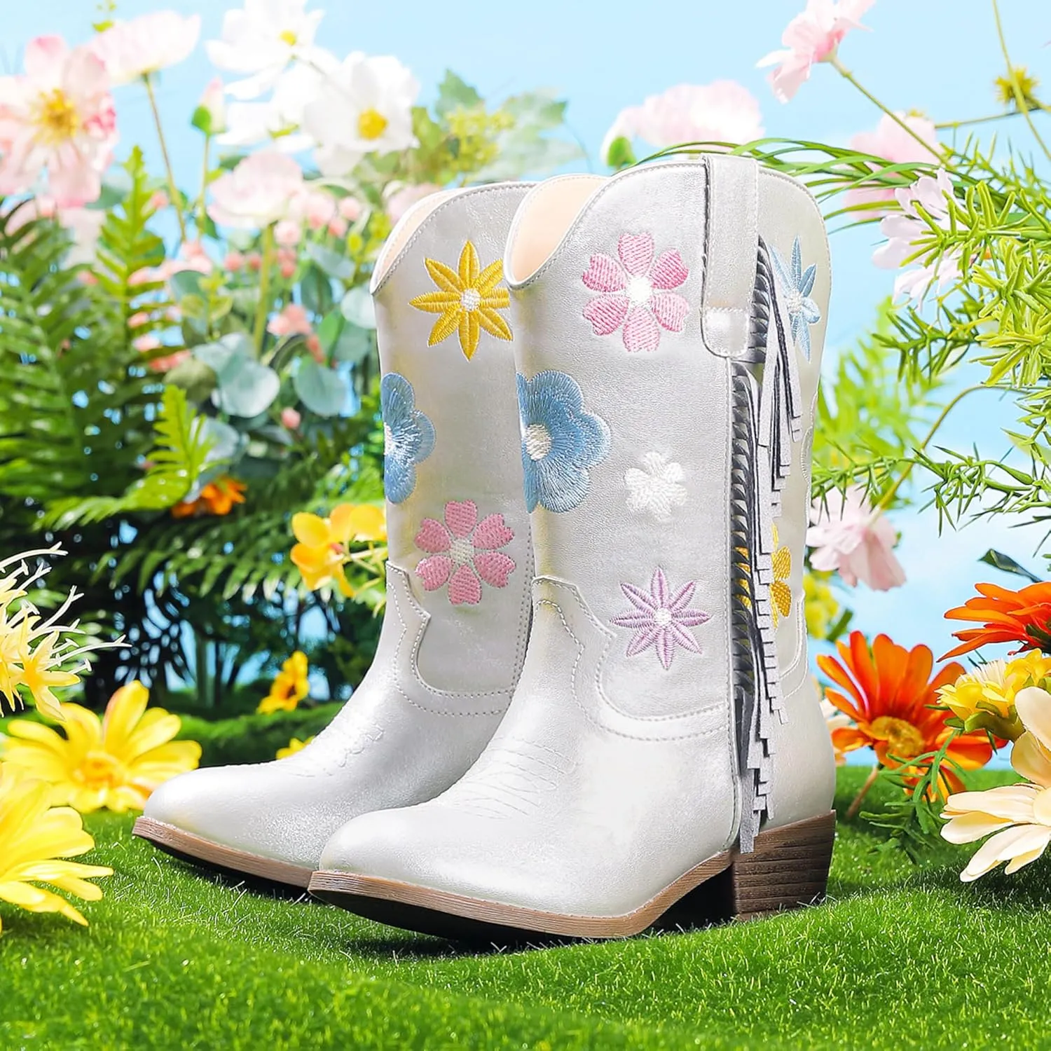 Girls Cowboy Boots Toddler Cowgirl Floral Embroidered Fringe Little Kids Western Boots Girl Riding Boot Birthday Party