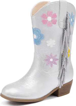 Girls Cowboy Boots Toddler Cowgirl Floral Embroidered Fringe Little Kids Western Boots Girl Riding Boot Birthday Party