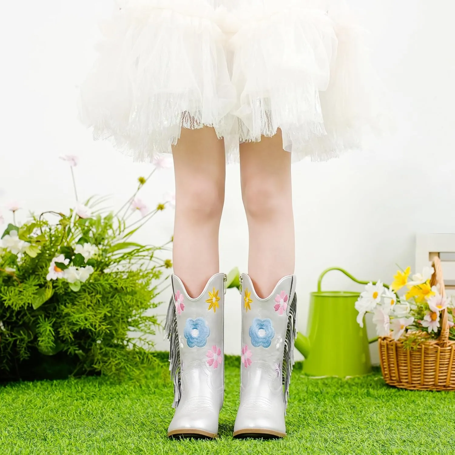 Girls Cowboy Boots Toddler Cowgirl Floral Embroidered Fringe Little Kids Western Boots Girl Riding Boot Birthday Party