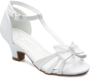 Girl's Glitter Leatherette Open Toe Strappy Ankle T Strap Kitten Heel Sandal (Toddler/Little Girl)