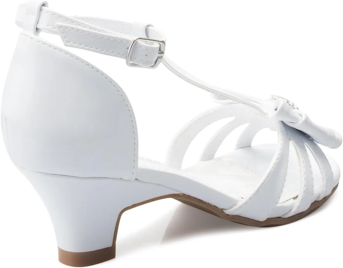 Girl's Glitter Leatherette Open Toe Strappy Ankle T Strap Kitten Heel Sandal (Toddler/Little Girl)