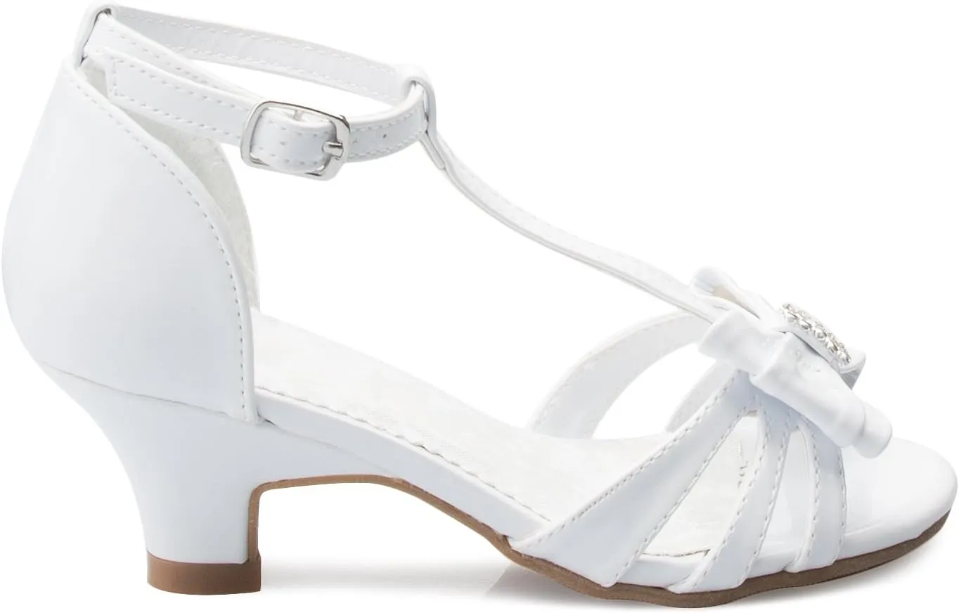 Girl's Glitter Leatherette Open Toe Strappy Ankle T Strap Kitten Heel Sandal (Toddler/Little Girl)