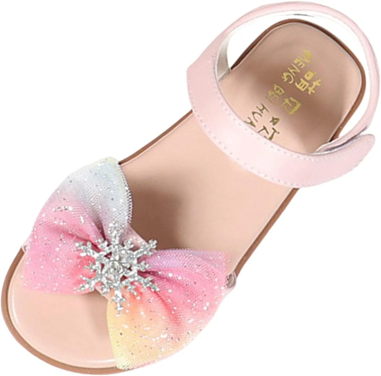 Girls Kids Bow Glitter Sandals Open Toe Rubber Sole Footbed Summer Dress Shoes Baby Toddler Flat Princess Sandals