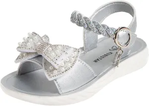 Girls Kids Foam Leather Sandals Wedding Beaded Ankle Strap Shoes Baby Girl Open Toe Summer Sequins Glitter Sandals Cute