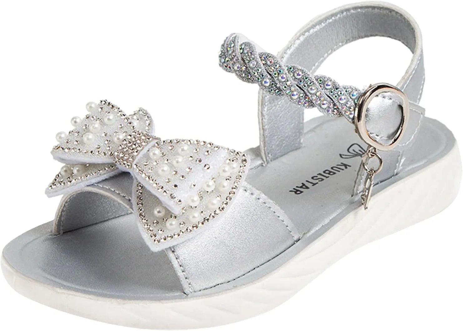Girls Kids Foam Leather Sandals Wedding Beaded Ankle Strap Shoes Baby Girl Open Toe Summer Sequins Glitter Sandals Cute