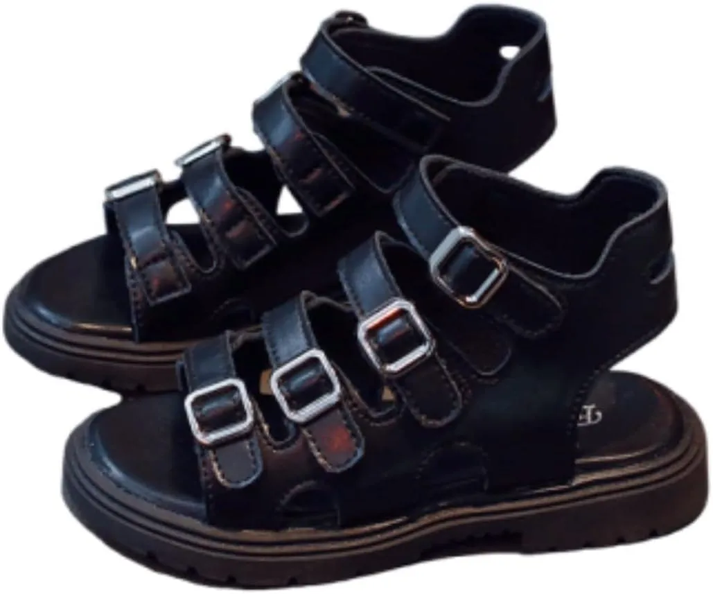Girls Kids Gl𝐚diator Sandals Rubber Sole Non Slip Summer Shoes 4 Buckle Outdoor Water Ankle Shoes Baby Boys Sandals