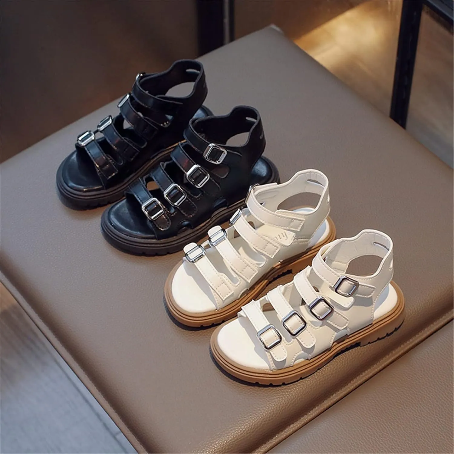 Girls Kids Gl𝐚diator Sandals Rubber Sole Non Slip Summer Shoes 4 Buckle Outdoor Water Ankle Shoes Baby Boys Sandals