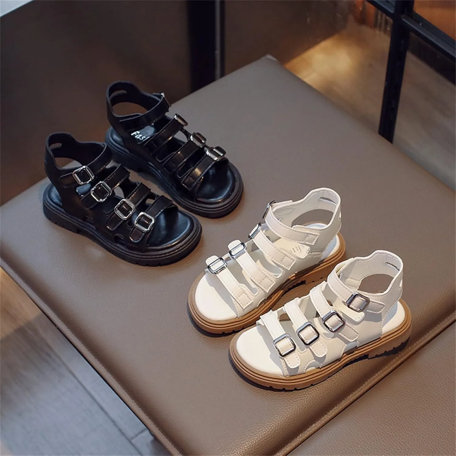 Girls Kids Gl𝐚diator Sandals Rubber Sole Non Slip Summer Shoes 4 Buckle Outdoor Water Ankle Shoes Baby Boys Sandals