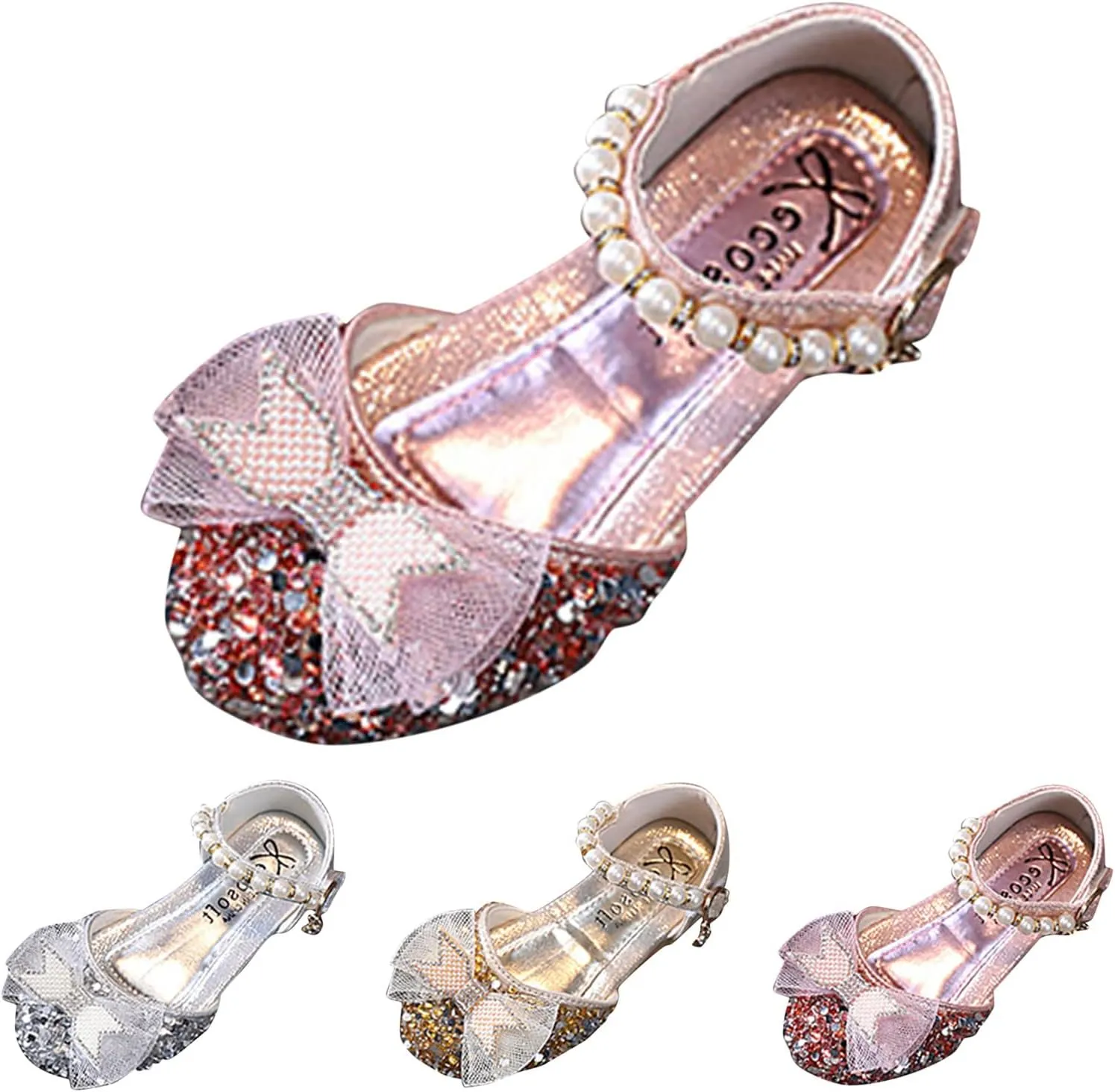 Girls Kids Gold Sequins Sandals Cap Toe Ankle Beaded Glitter Wedding Shoes Baby Princess Birthday Summer Dress Sandals