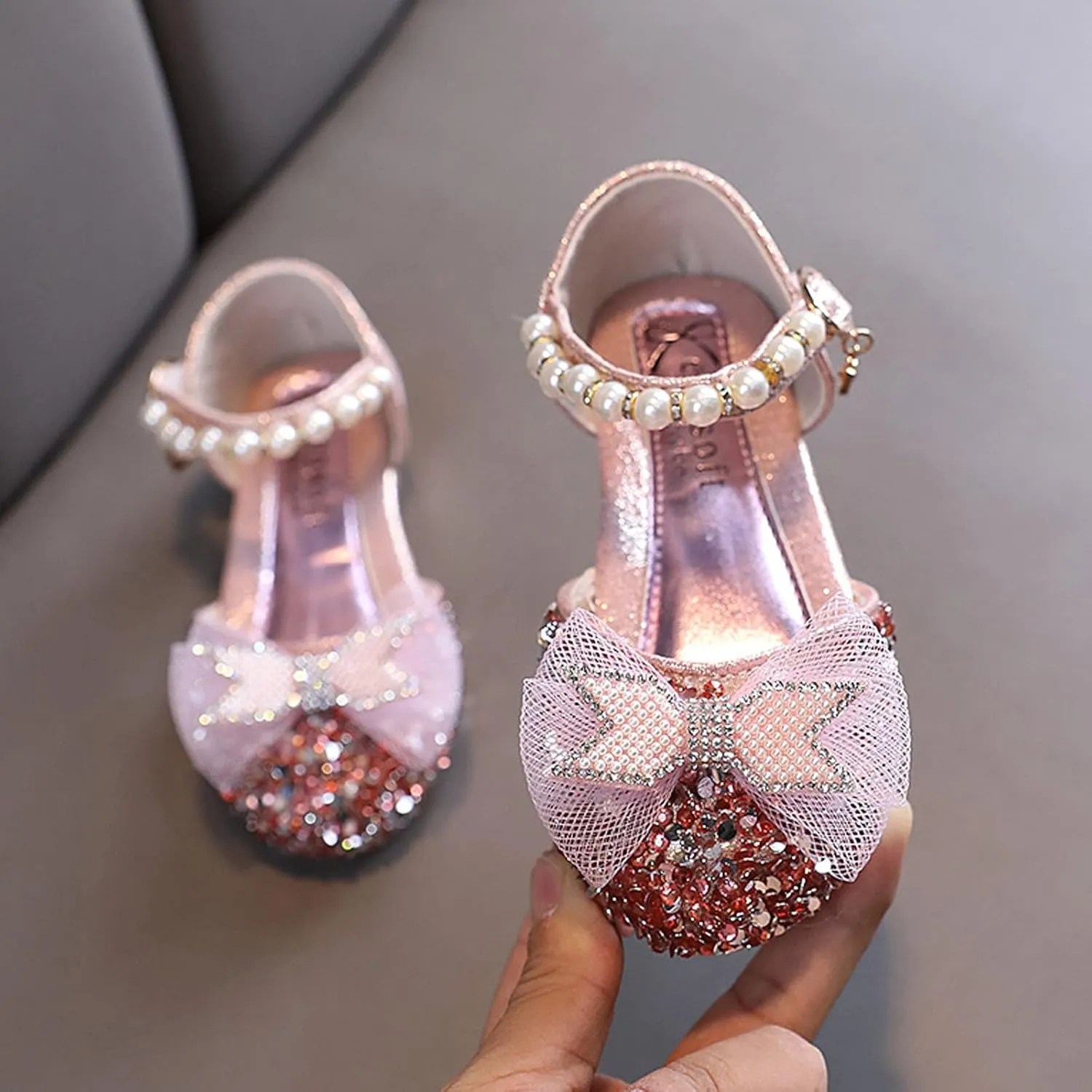 Girls Kids Gold Sequins Sandals Cap Toe Ankle Beaded Glitter Wedding Shoes Baby Princess Birthday Summer Dress Sandals