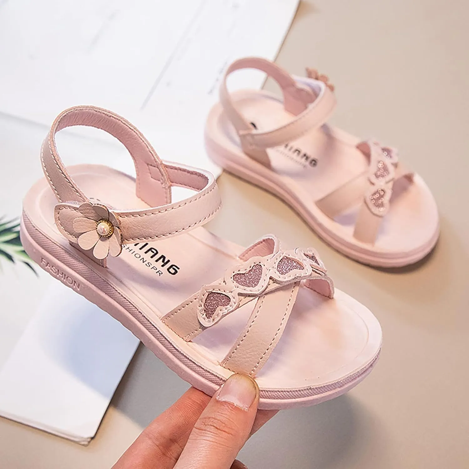 Girls Kids Leather Soft Sandals Strap Flat Non Slip Foam Wide Flower Shoes Baby Childrens Summer Outdoor Water Shoes