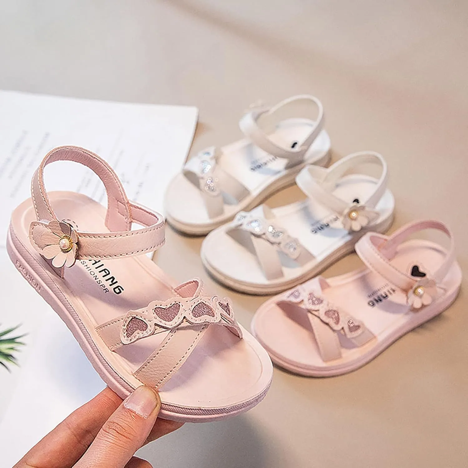 Girls Kids Leather Soft Sandals Strap Flat Non Slip Foam Wide Flower Shoes Baby Childrens Summer Outdoor Water Shoes