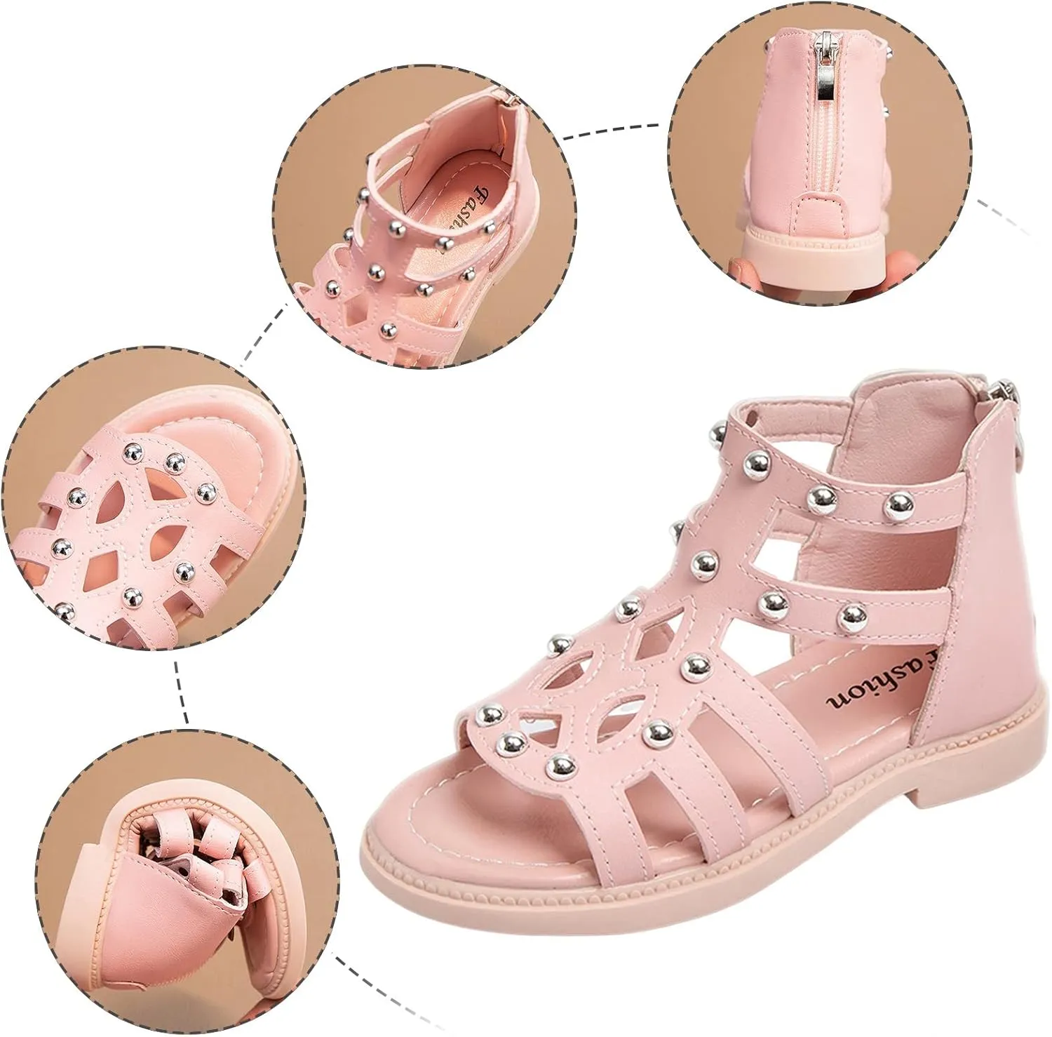 Girls Kids Short Gl𝐚diator Sandals Shoes Ankle Rubber Leather Non Slip Shoes Baby Toddler Side Zipper Summer Casual