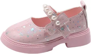 Girls Princess Leather Sequins Sandals Sole Rubber Pearl Strap Mary Jane Shoes Toddler Kids School Dance Uniform Shoes
