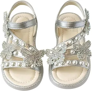 Girls T-Strap Beaded Flower Rhinestone Flats Sandals Dress Beach Shoes Cute Toddler Sandals Summer Dress Shoes