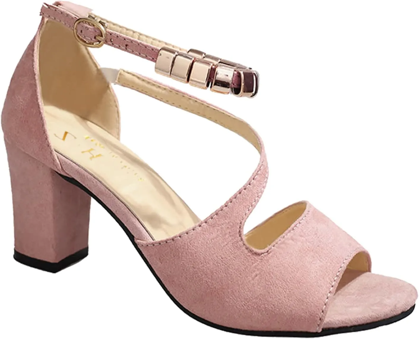 Gold Summer Sandals Women's Sandals Leather Fashion High-Heeled With Glittering Heeled Sandals for Women Closed Toe