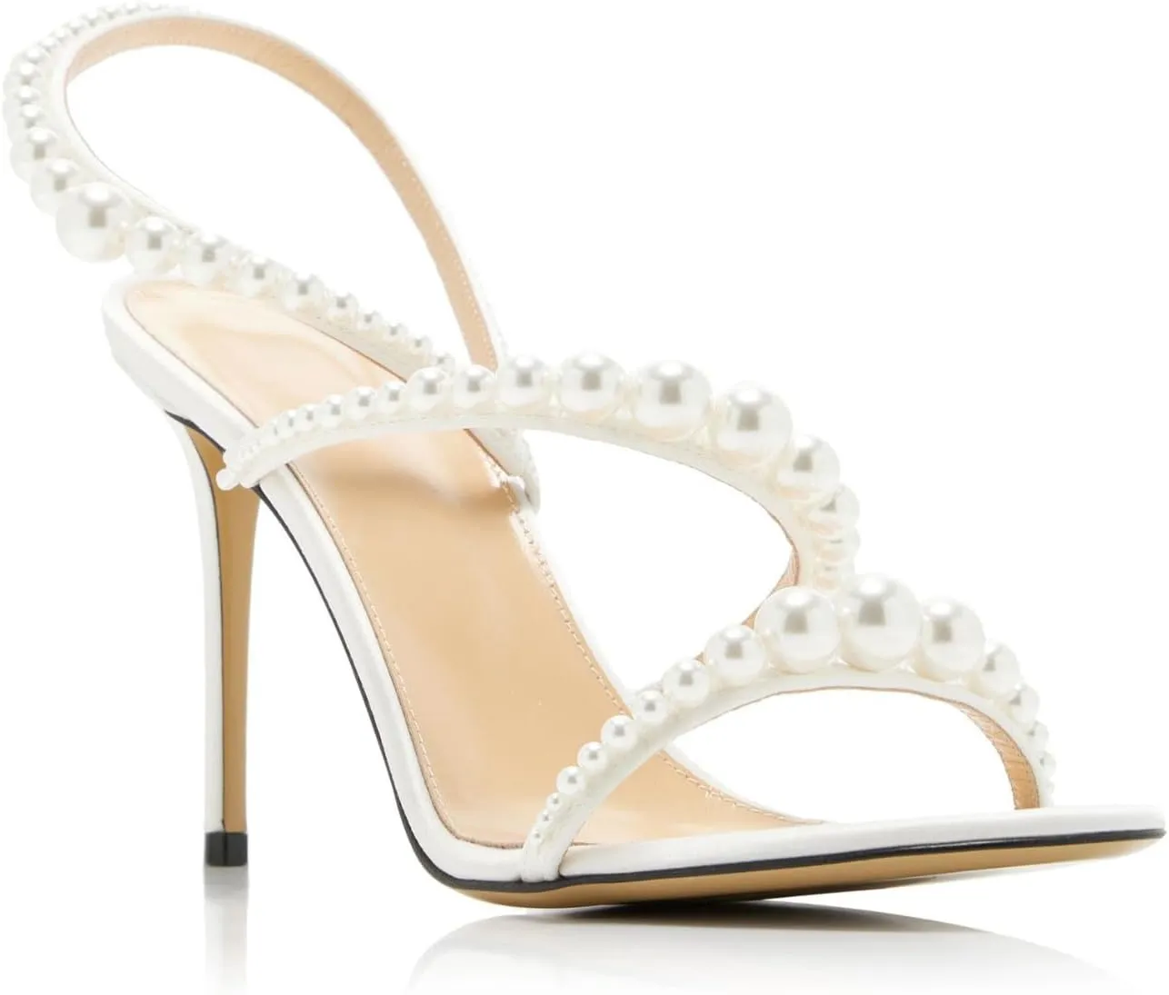 Goolita Womens Peep Toe Stiletto Heeled Sandals Shiny Pearl Buckle Ankle Strap Wedding Pumps Dress Evening Bride Bridal Shoes