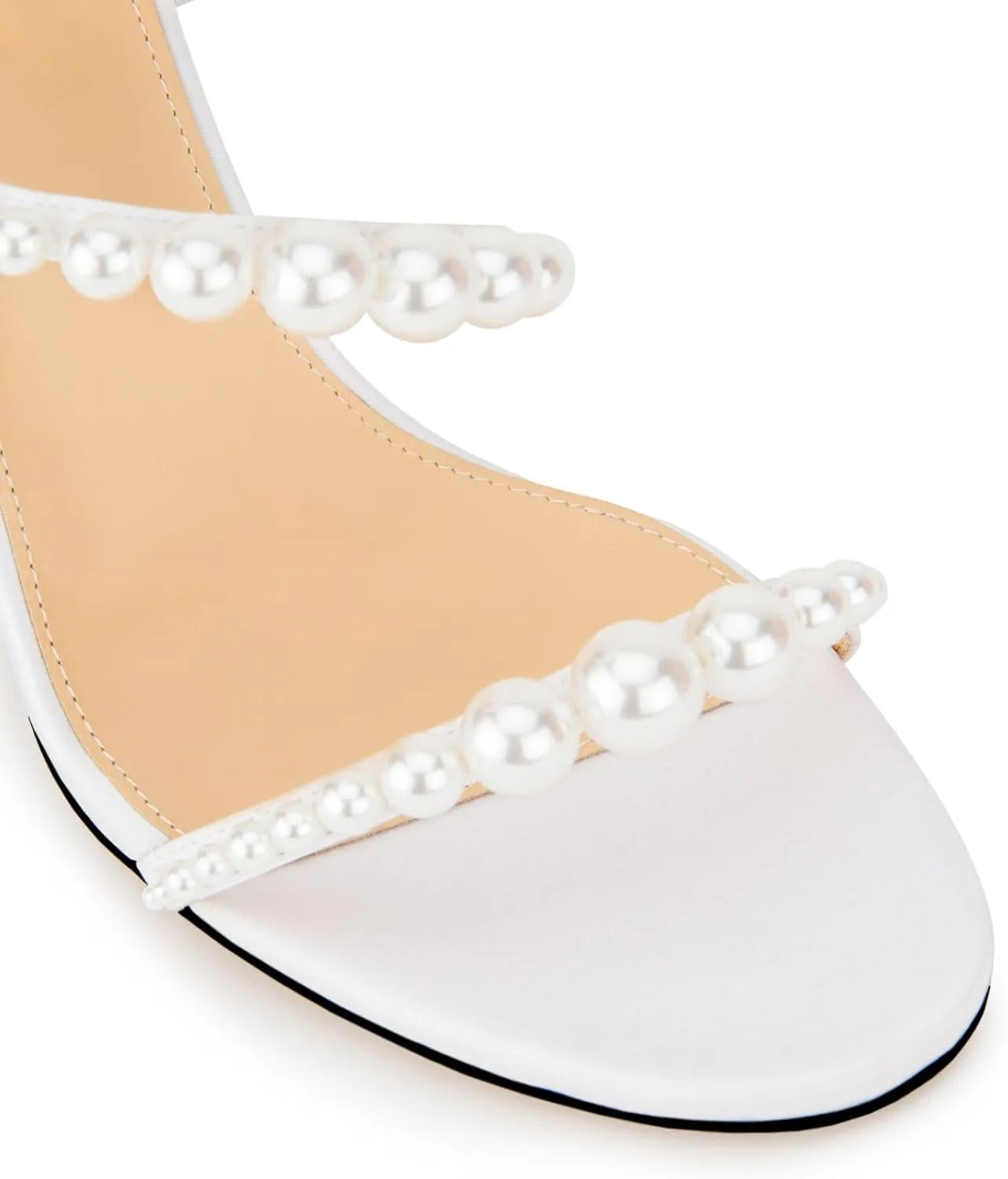 Goolita Womens Peep Toe Stiletto Heeled Sandals Shiny Pearl Buckle Ankle Strap Wedding Pumps Dress Evening Bride Bridal Shoes