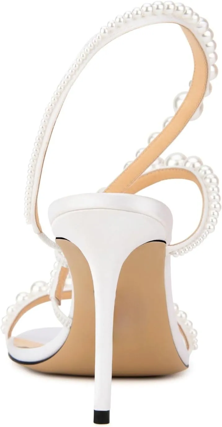 Goolita Womens Peep Toe Stiletto Heeled Sandals Shiny Pearl Buckle Ankle Strap Wedding Pumps Dress Evening Bride Bridal Shoes