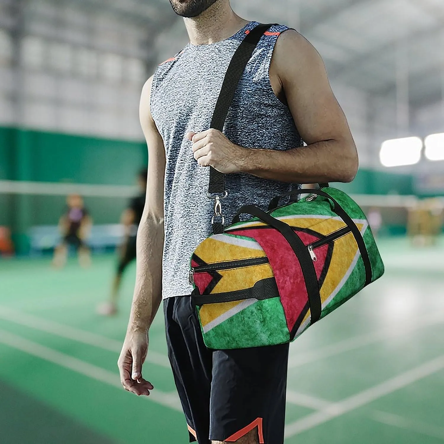 Guyana Flag Textured Duffel Bag with Shoe Compartment and Wet Pocket Gym Weekender