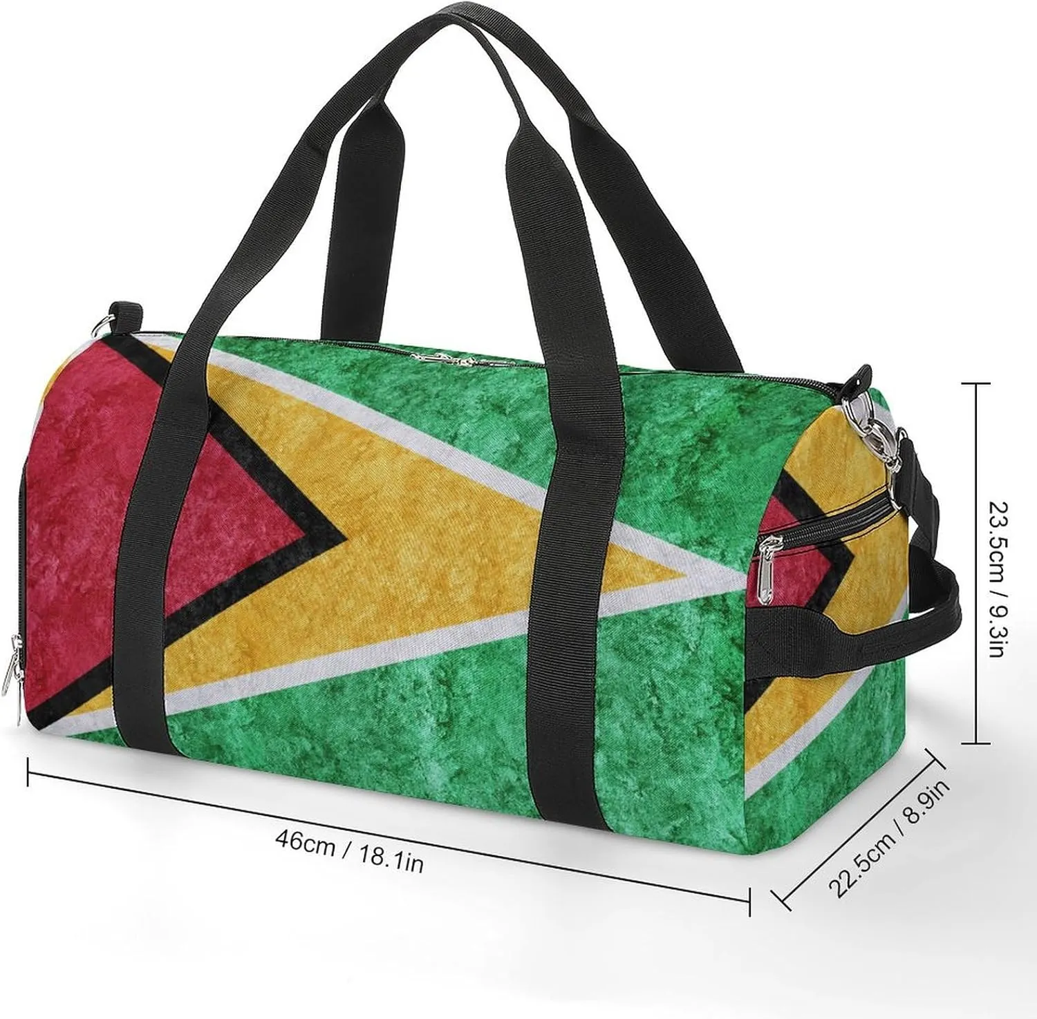 Guyana Flag Textured Duffel Bag with Shoe Compartment and Wet Pocket Gym Weekender