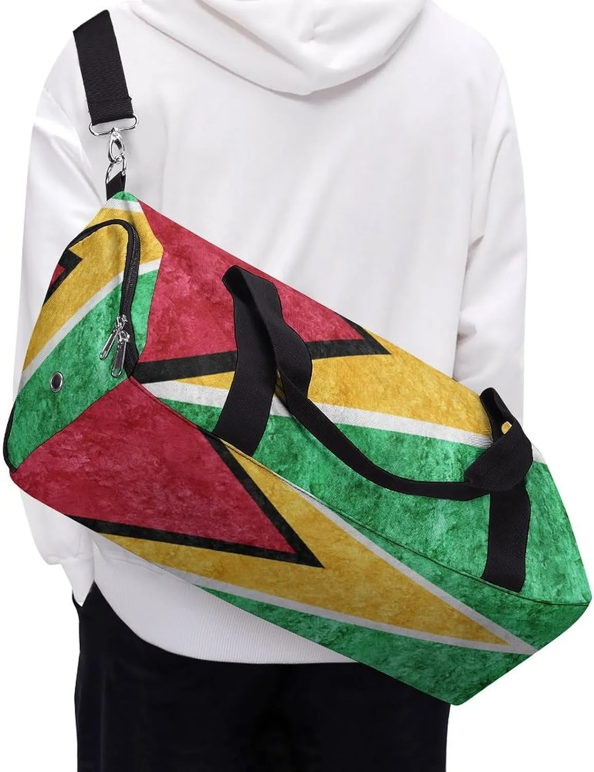 Guyana Flag Textured Duffel Bag with Shoe Compartment and Wet Pocket Gym Weekender