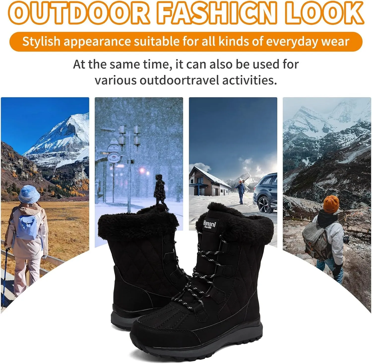 Hanani Womens Snow Boots Warm Fur Lined Winter Boots Anti Slip Ankle Boots Mid Calf Snowboots Waterproof and Cold-Resistant Outdoor Walking Shoes for Women