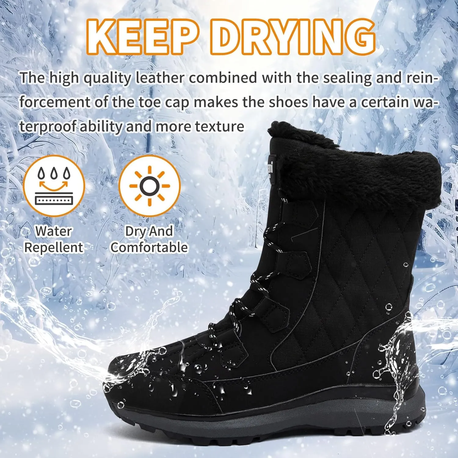 Hanani Womens Snow Boots Warm Fur Lined Winter Boots Anti Slip Ankle Boots Mid Calf Snowboots Waterproof and Cold-Resistant Outdoor Walking Shoes for Women