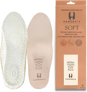 HANDARTE Leather Orthopedic Insoles | Padded Comfort Shoe Inserts for Women | 100% Natural Goatskin - ChromeFree, Anti Sweat & Anti-Odor - Suitable for No-Socks (US W8 | EU39)